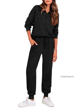 Ribbed Knit Lounge Set Half Zip Jogger Pants Travel Athleisure